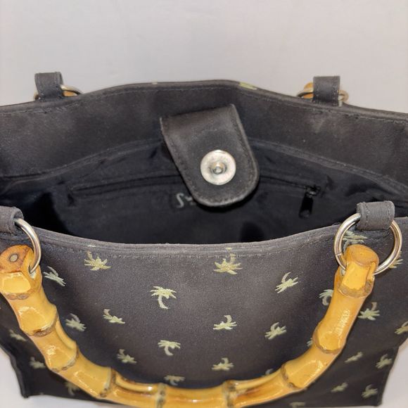 Sunny Hawaii Bamboo Handles Black Palm Trees Snap Closure Purse Handbag - Picture 11 of 16